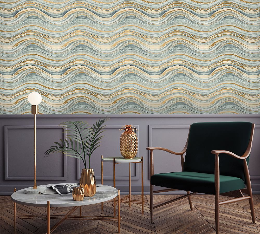 Travertine Aquamarine & Gold Removable Wallpaper Pottery Barn