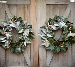 Pre-Lit Gold-Leaf Magnolia Wreath &amp; Garland