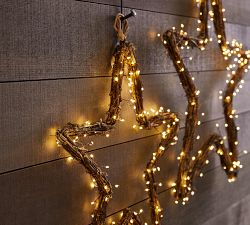 Handcrafted Rattan Stars with Twinkle Lights - Set of 2