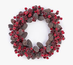 Faux Sugared Berry With Pinecones Wreath &amp; Garland