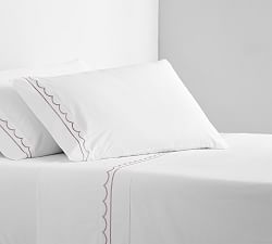 Scallop Embroidered Organic Percale Pillowcases - Set of 2