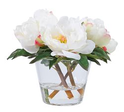 Faux Peony Arrangement in Glass