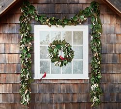 Pre-Lit Gold-Leaf Magnolia Wreath &amp; Garland