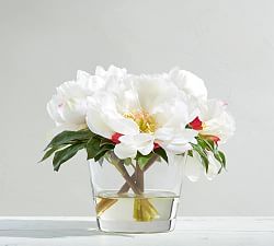 Faux Peony Arrangement in Glass