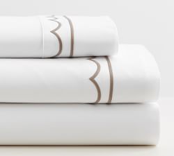 Scallop Embroidered Organic Percale Pillowcases - Set of 2