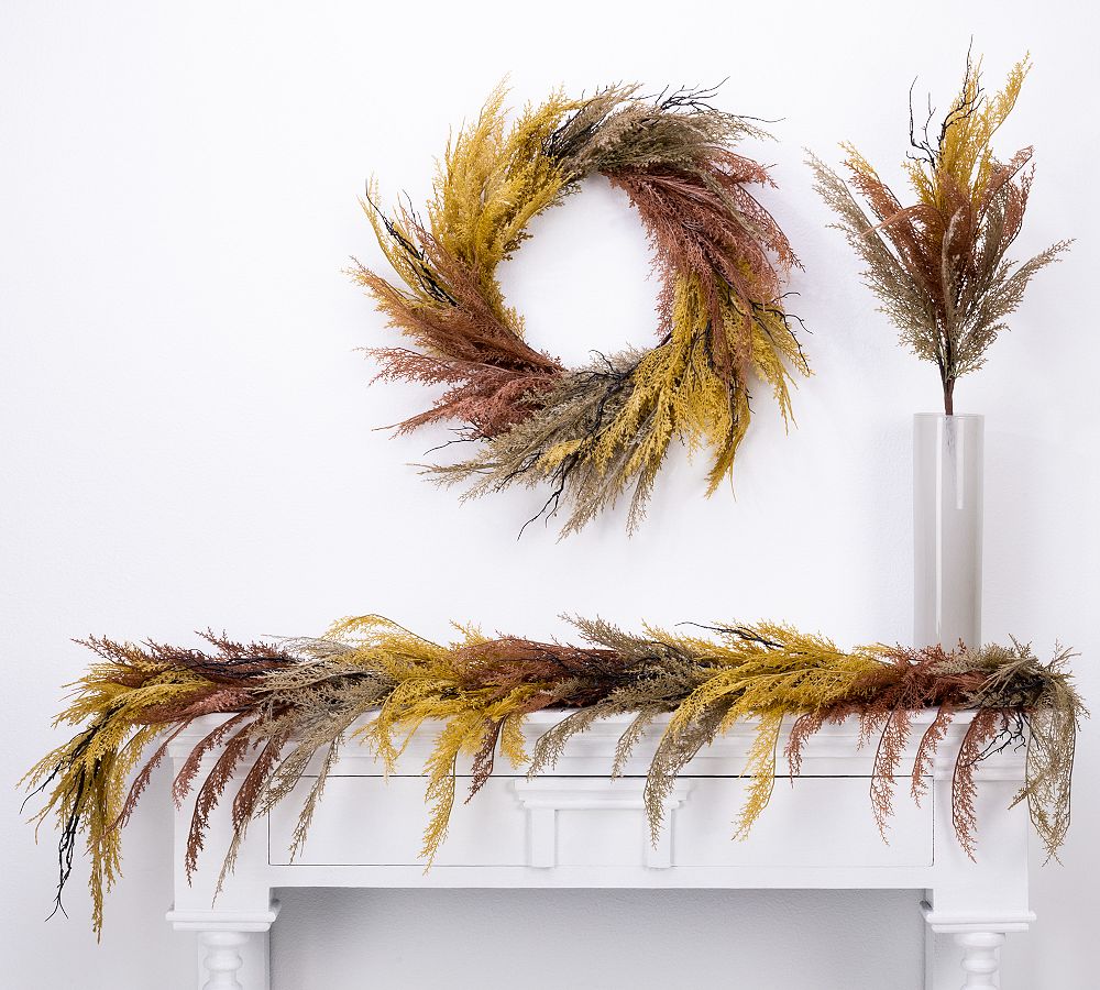 Faux Fall Grass Wreath &amp; Garland