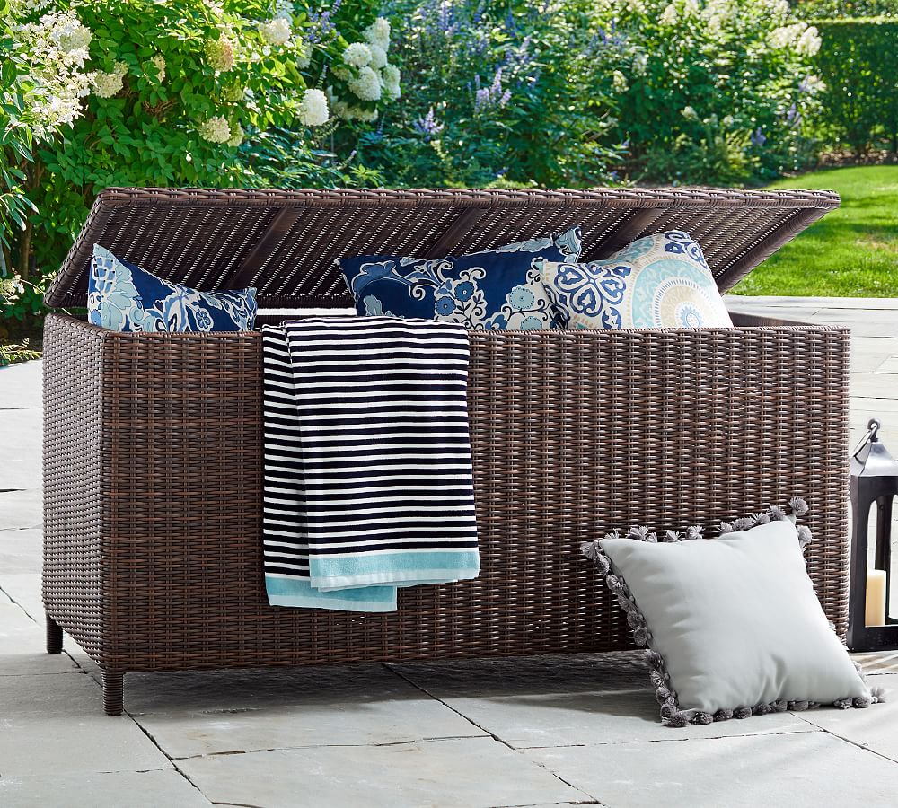 Torrey All-Weather Wicker Storage Trunk, Espresso | Pottery Barn