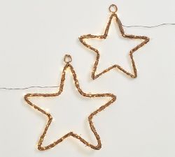 Handcrafted Rattan Stars with Twinkle Lights - Set of 2