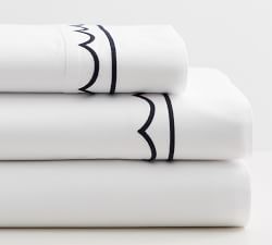 Scallop Embroidered Organic Percale Pillowcases - Set of 2