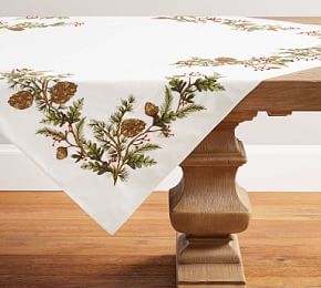 Forest Pinecone Embroidered Cotton Table Throw | Pottery Barn