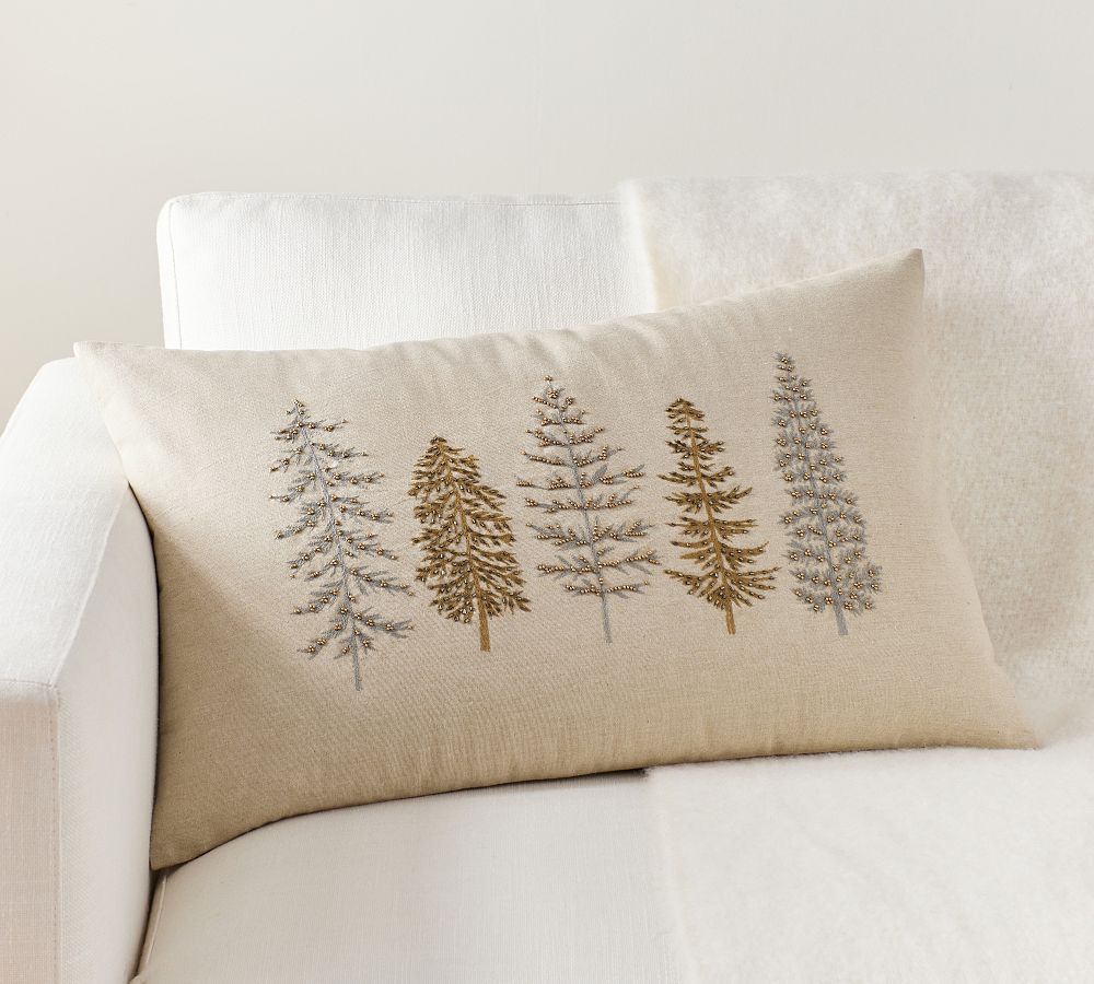 Winter trees embroidered lumbar pillow cover pottery barn