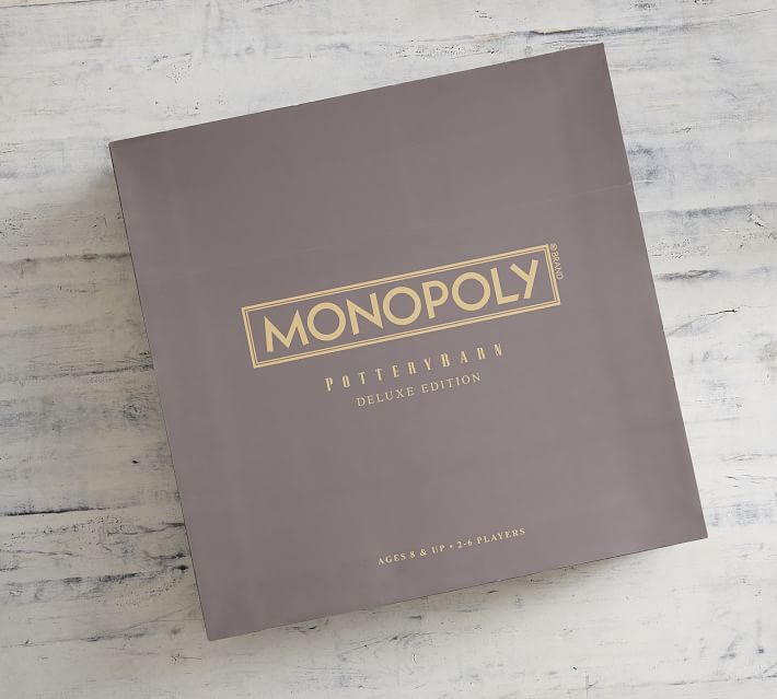 New In Box Pottery Barn 2024 Wooden Monopoly Board Game Black Luxury Edition