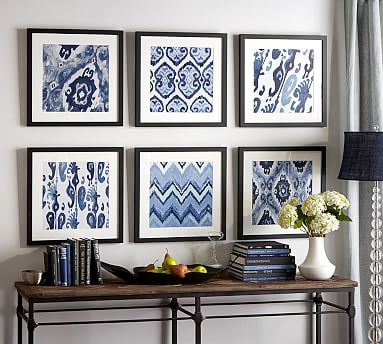 Wall Art Navy Indigo White Ikat Modern inspired Art Picture Collection newest (3) 12x12 Prints - (UNFRAMED) #198972323