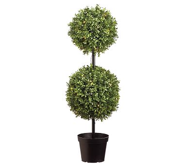 Faux Boxwood Double Ball Topiary Tree with LED Lights | Pottery Barn