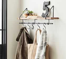 Rustic mango wood shelf with hooks sale