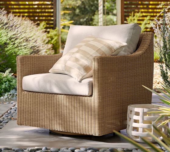 Hampton Wicker Swivel Outdoor Lounge Chair | Pottery Barn