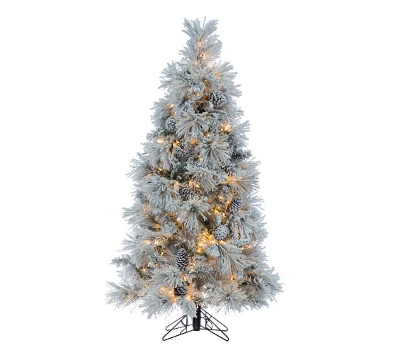 Pre-Lit LED Flocked Crystal White Pine Artificial Christmas Tree - 5ft ...