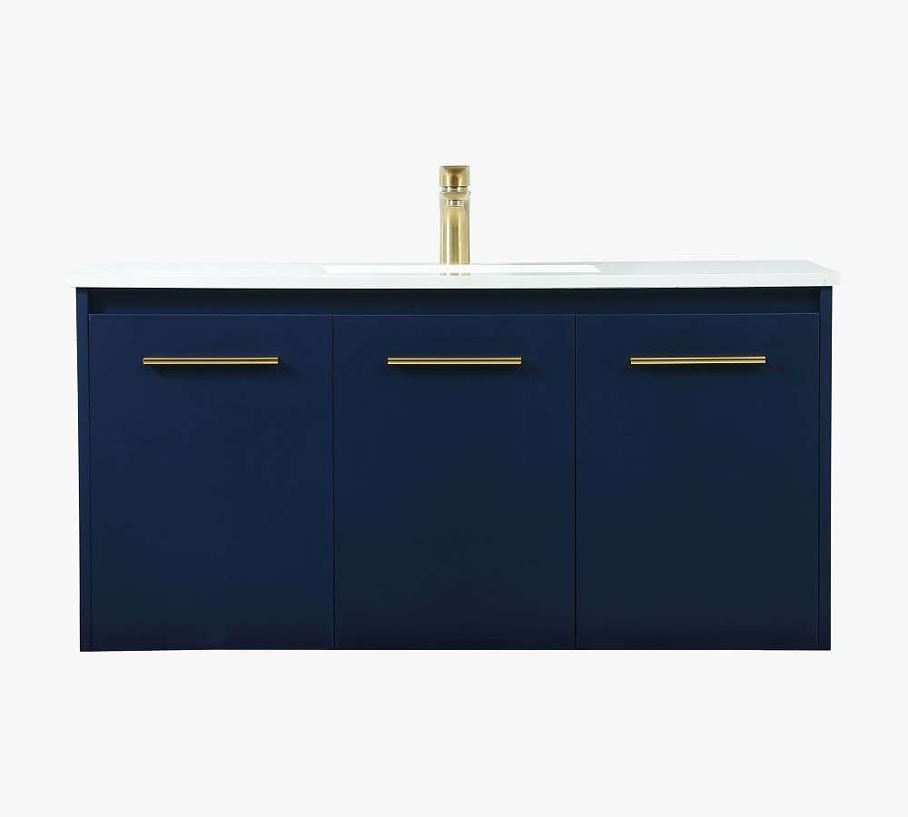 Blue 40" Floating Single Sink Vanity with Gold Handles