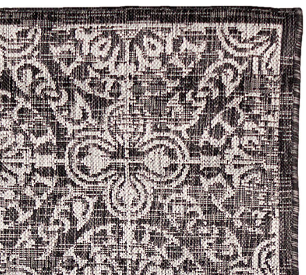 Antique Tile Black Square Synthetic Outdoor Rug