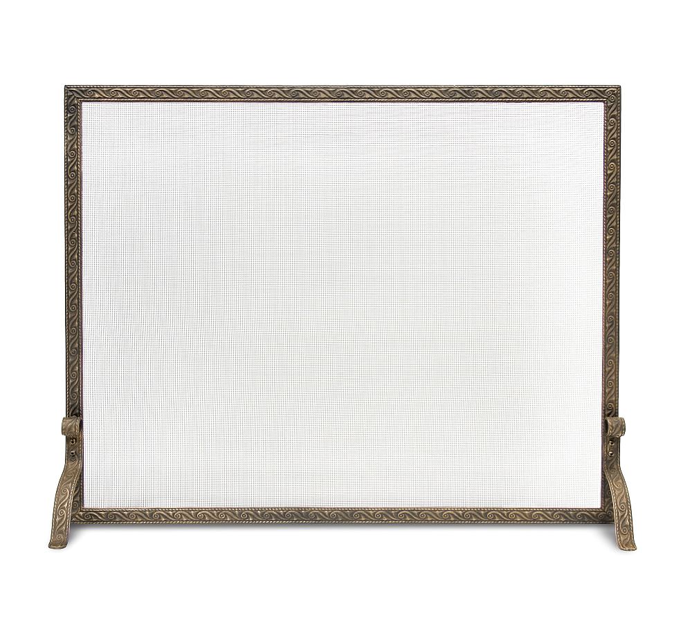 Bay Branch Embossed Antique Brass Single Panel Fireplace Screen