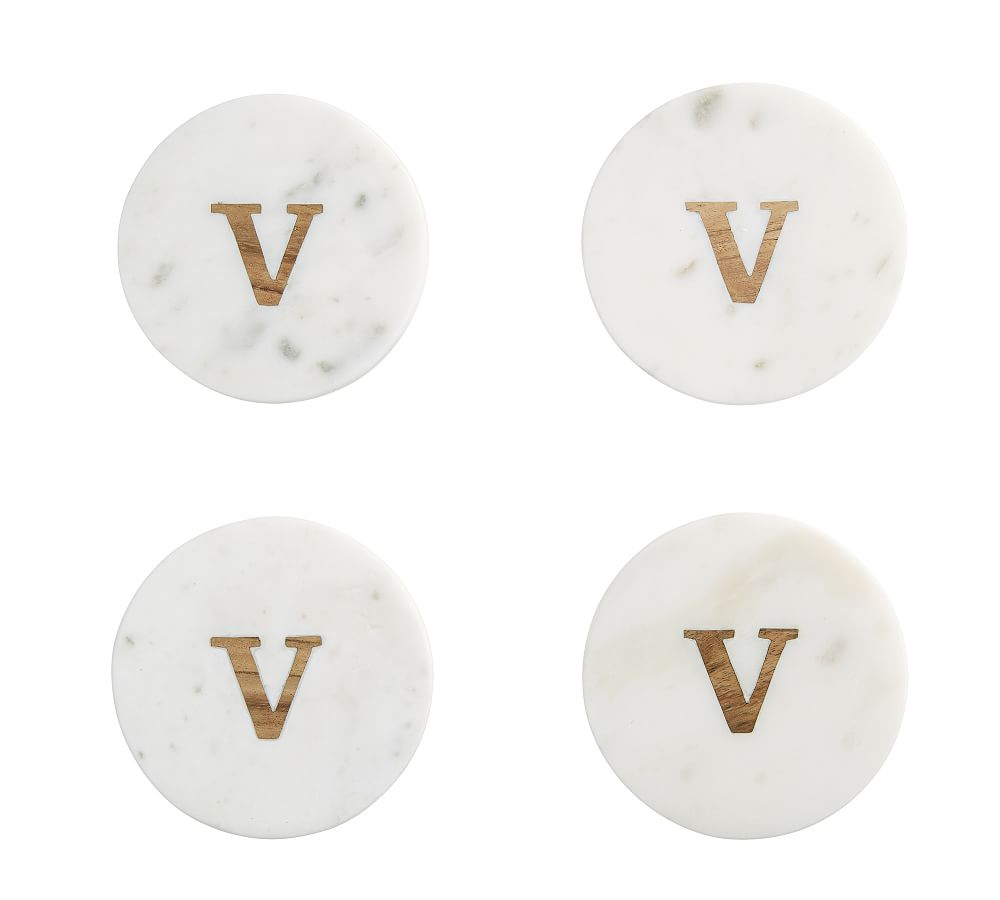 Handmade Alphabet Marble & Wood Coasters - Set of 4