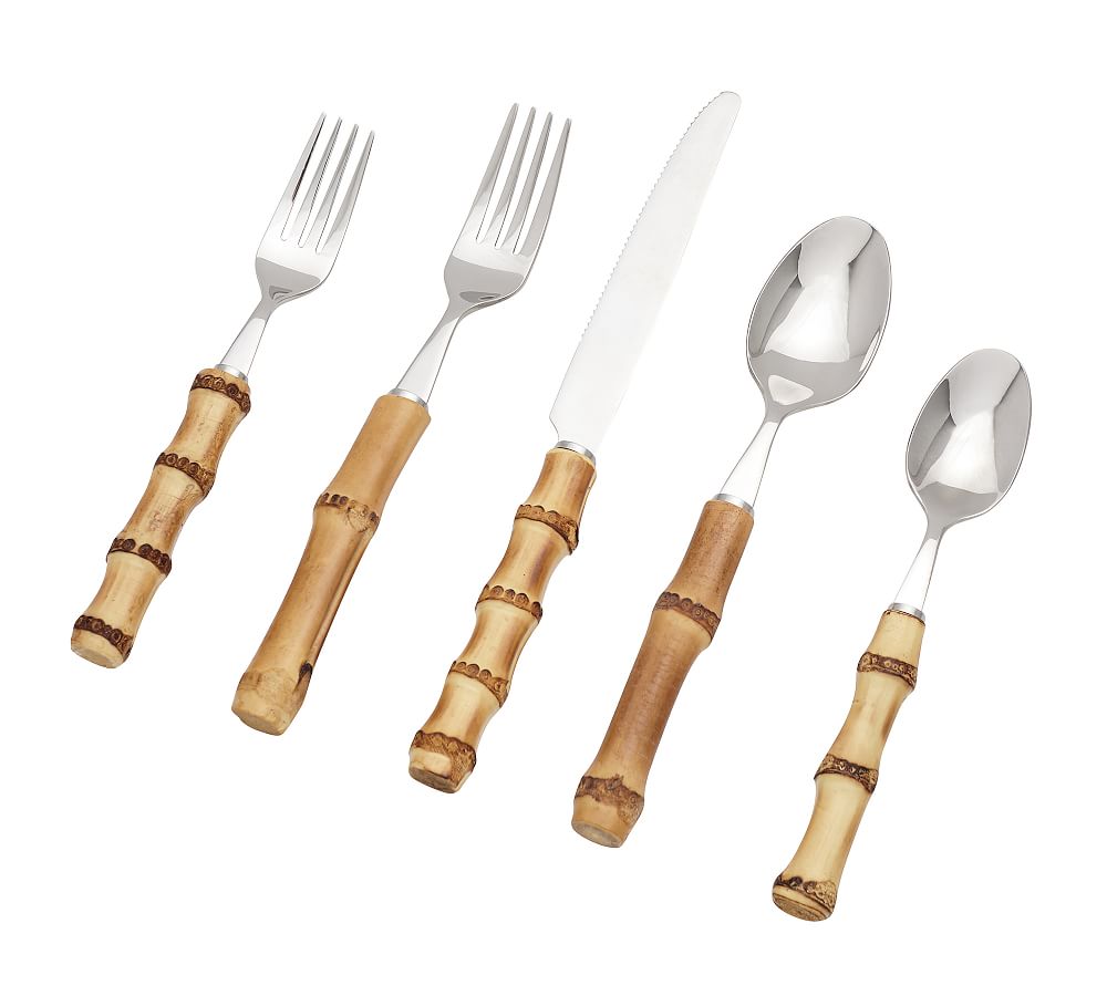 Pottery Barn 5-Piece Natural Bamboo Flatware Set