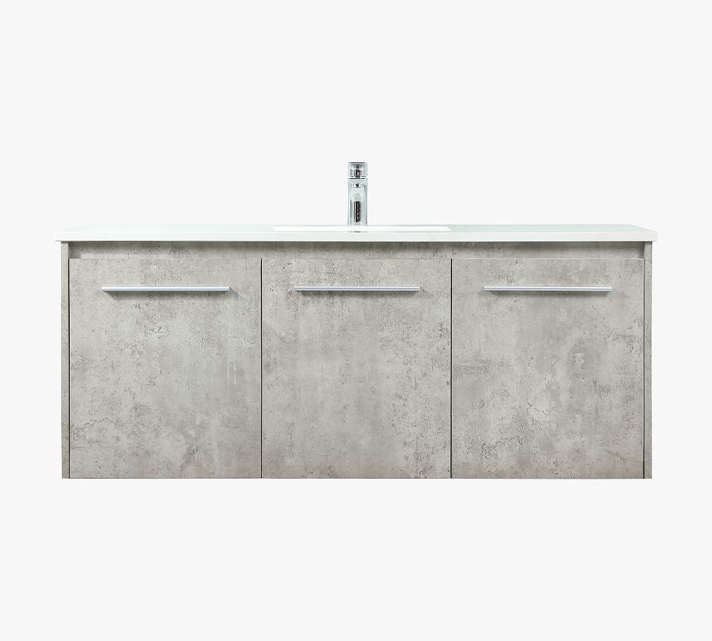 Concrete Gray 48" Single Sink Floating Vanity with Marble Top