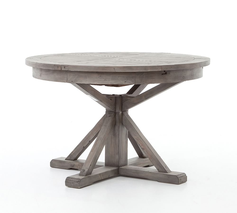 Rustic Black 47" Round Reclaimed Wood Extendable Dining Table