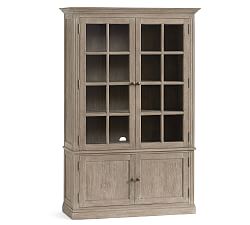 Livingston Glass Cabinet, Gray Wash, 48.5"L x 5" x 73.5"H