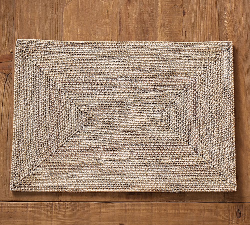 Tava Handwoven Rattan Rectangular Placemat | Color: Light Natural