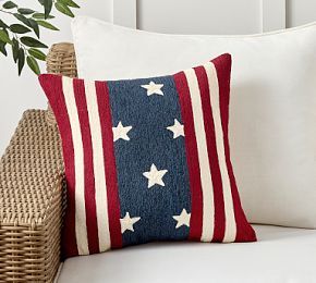 Stars And Stripes Embroidered Outdoor Pillow 