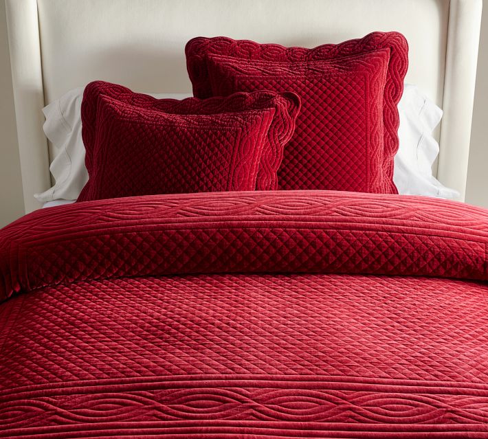 Pottery Barn •GORGEOUS• Velvet Quilt purchases KING Ruby Red