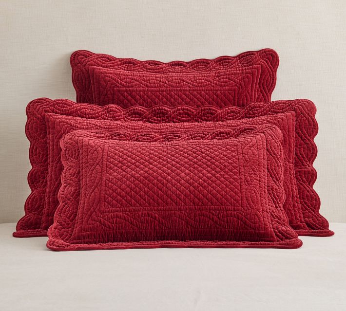 2 store Pottery Barn Ruby Quilted Euro Pillow Shams Pair Christmas Valentines