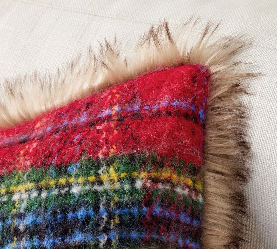 Stewart Plaid with Faux Fur Back Pillow