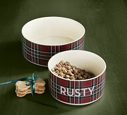 Stewart Plaid Stoneware Pet Bowls