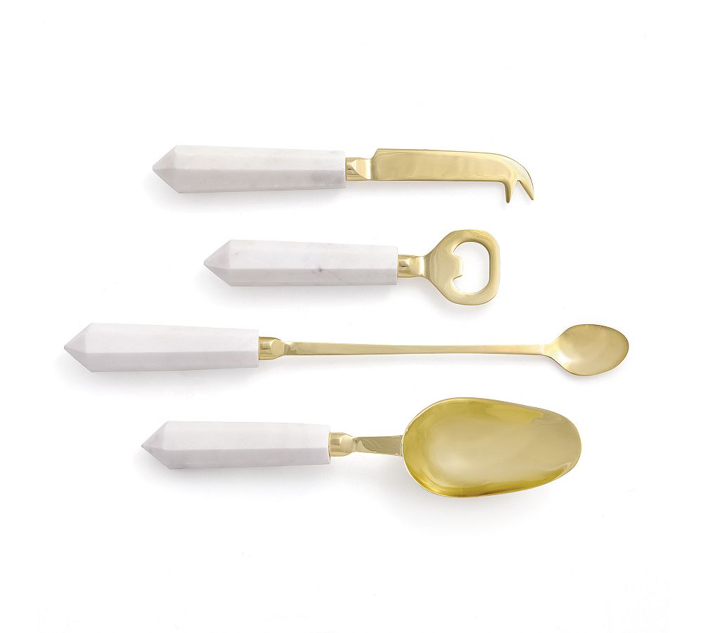Aida Marble and Gold Cocktail Accessory Set, 4-Piece