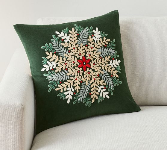 Winter Wreath Embroidered Pillow