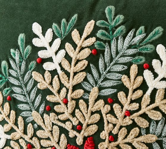 Winter Wreath Embroidered Pillow