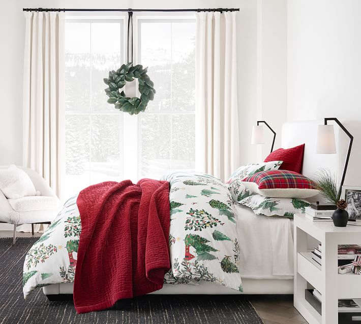 Pottery Barn Christmas Snowman Queen Sheet Set Organic high quality Percale Cotton