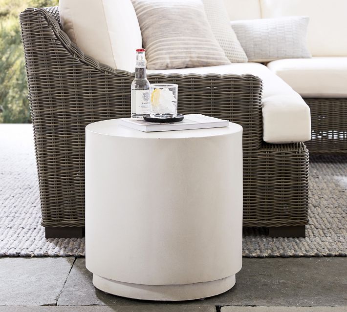 Pomona Concrete Round Outdoor Side Table Light Gray Pottery Barn