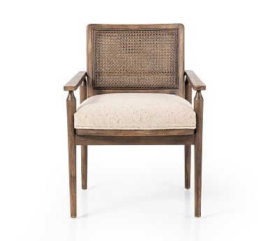 Giselle Upholstered Cane Dining Armchair Antwerp Bone Pottery Barn
