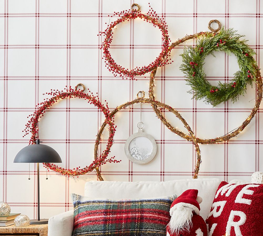 Handcrafted Rattan Wreaths With Twinkle Lights Set Of 3 Pottery Barn