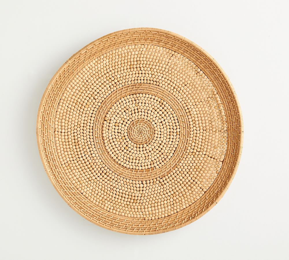 Handwoven Rattan Beaded Basket Wall Art  - 30&quot;