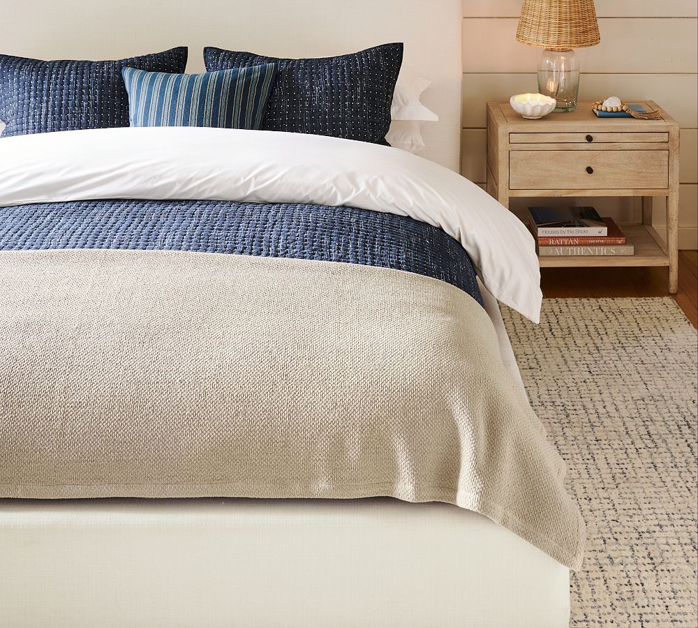Washed Cotton Basket Weave King Blanket - neutral