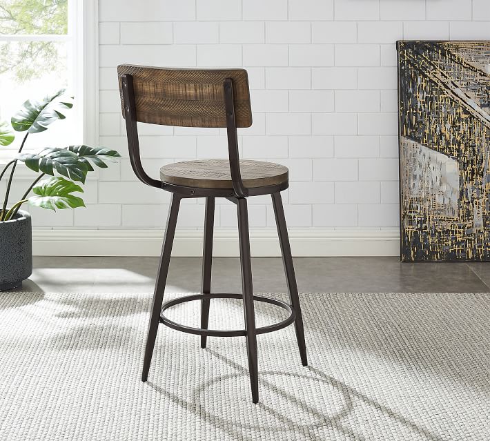 Arnold Reclaimed Wood Swivel Stool Pottery Barn
