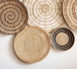 Handwoven Rattan Beaded Basket Wall Art  - 30&quot;