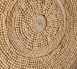 Handwoven Rattan Beaded Basket Wall Art  - 30&quot;