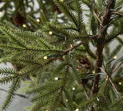 Lit Faux Pine Trees in Basket