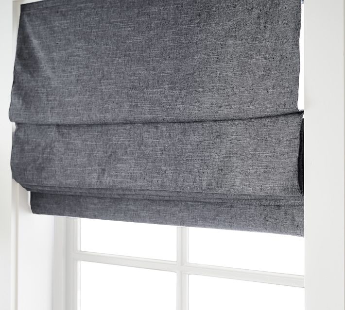 Hot BNIP Pottery Barn Kids Linen Cordless Blackout Roman Shade In Grey