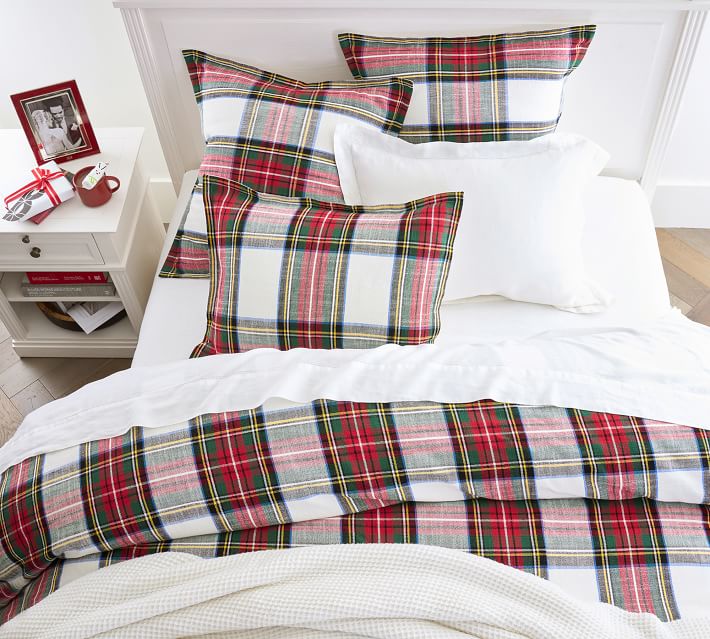 Discount Pottery Barn Stewart Tartan Plaid King Duvet Cover Holiday Christmas Cabin NWT